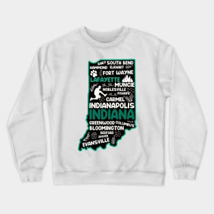 Lafayette Indiana cute map Fort Wayne, Evansville, Carmel, South Bend, Fishers, Hammond, Gary Crewneck Sweatshirt